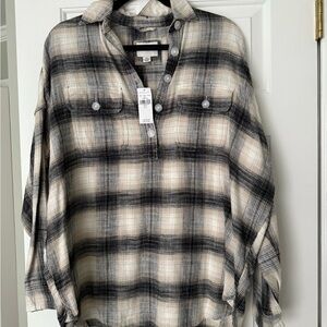American Eagle Outfitters Black and Cream Checkered Shirt